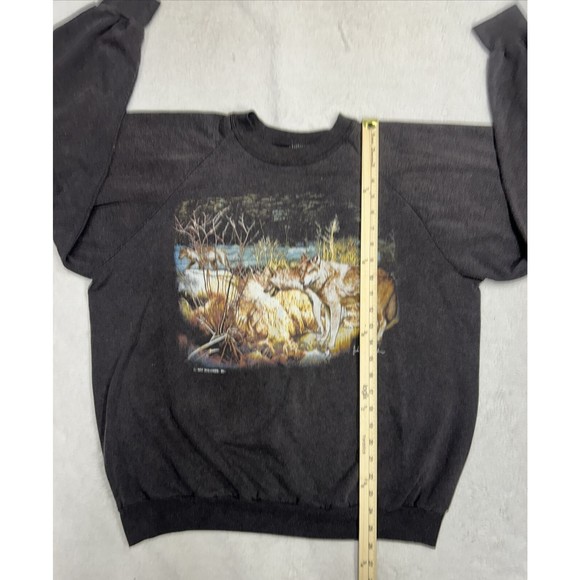 Vintage 90's Gray Nature Wolf Graphic Crewneck Sweatshirt Men's Size XL - Picture 7 of 9